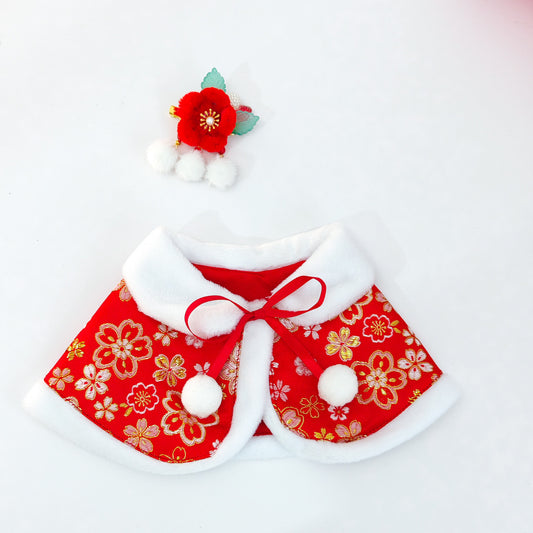 Labubu Vinyl Doll Red New Year Sakura Cloak for 38cm Big Baby