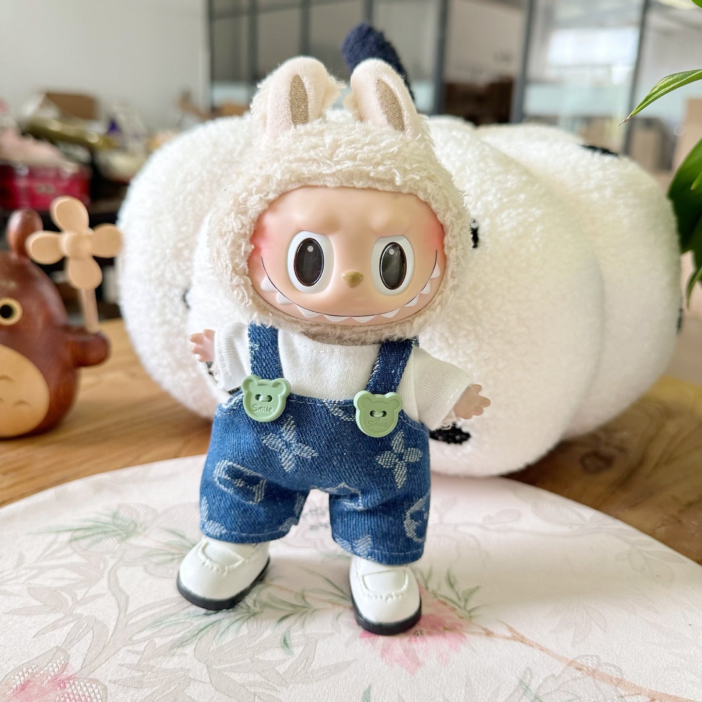 Only clothes] blind box pull cloth doll clothes 17CM pendant LABUBU suit for four-leaf clover suspenders