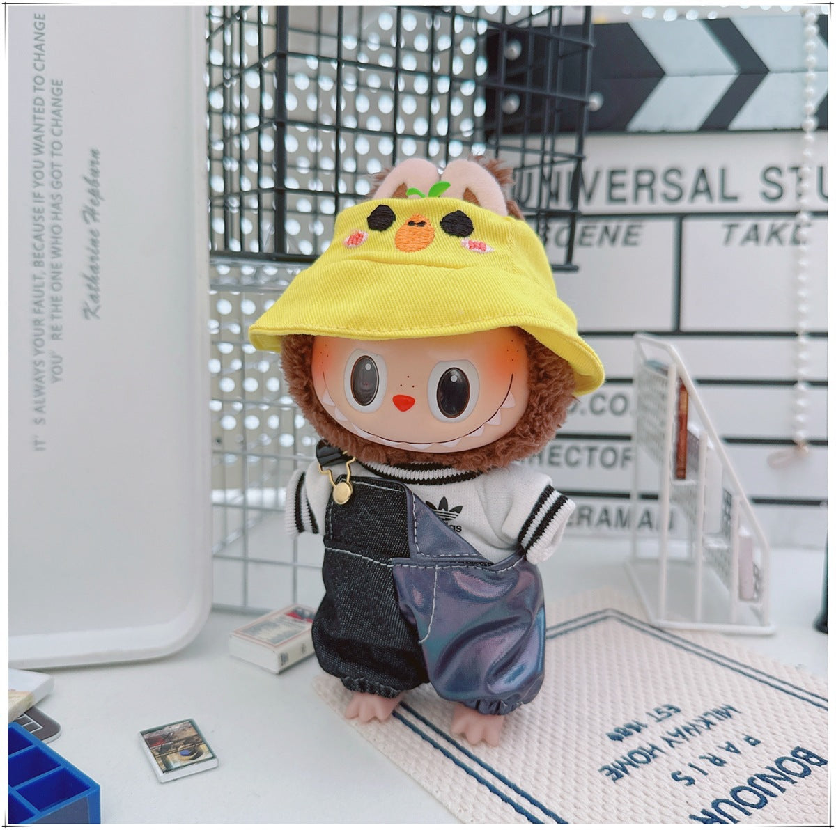 Labubu Doll Outfit - One Shoulder Cool Overalls & T-Shirt Set