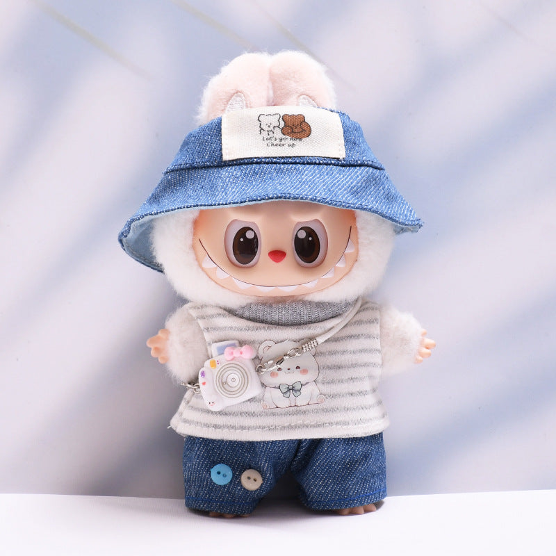 Only baby clothes] one, two and three generations of pendant labubu clothes grid striped small animal suit labubu baby clothes