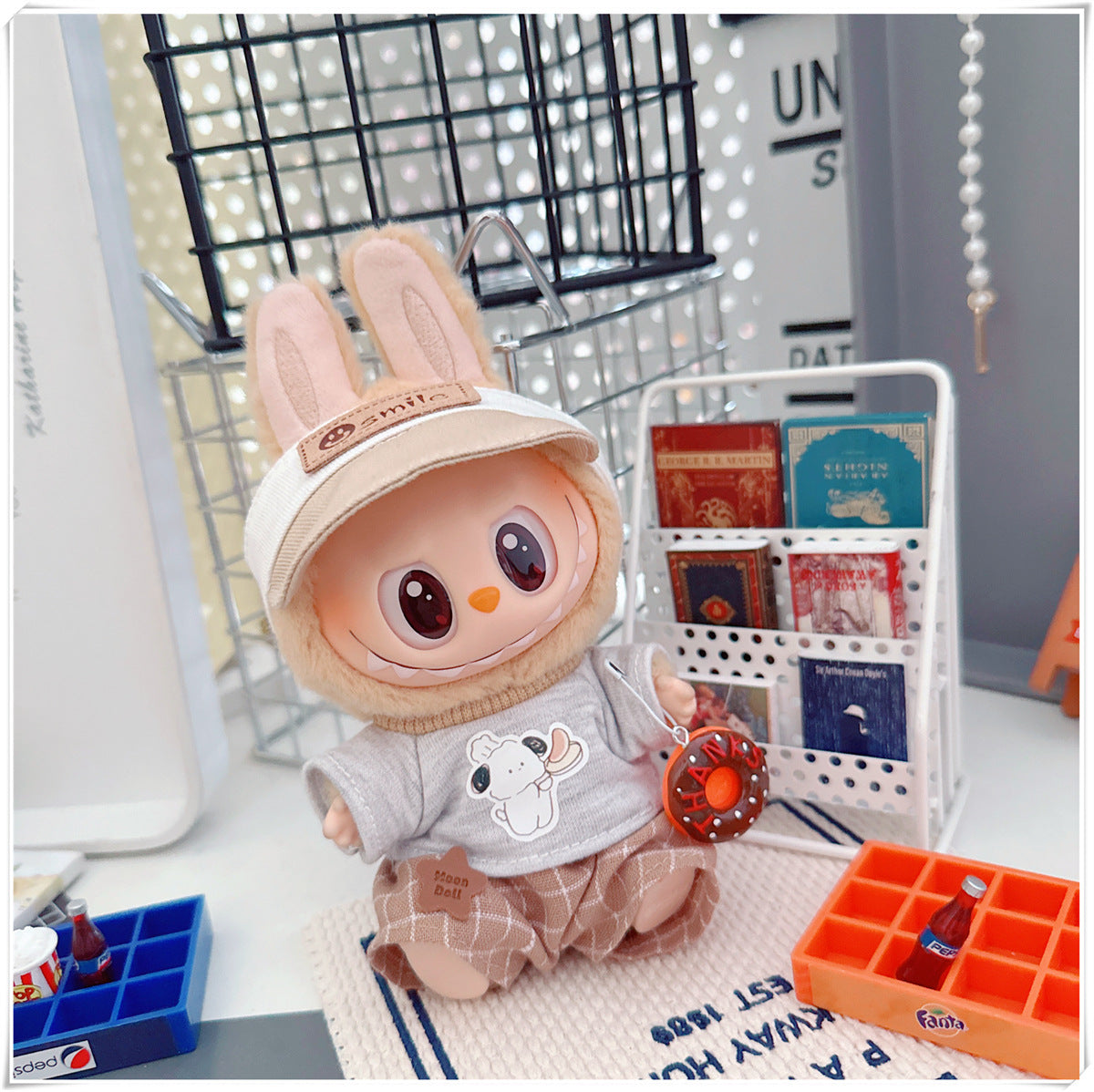 Labubu Doll Outfit - Plaid Suit, Hat & Accessories for 10cm & 17cm Dolls