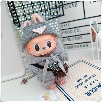 Labubu Doll Hooded Sweatshirt & Crossbody Bag Outfit for 10cm & 17cm Vinyl Dolls