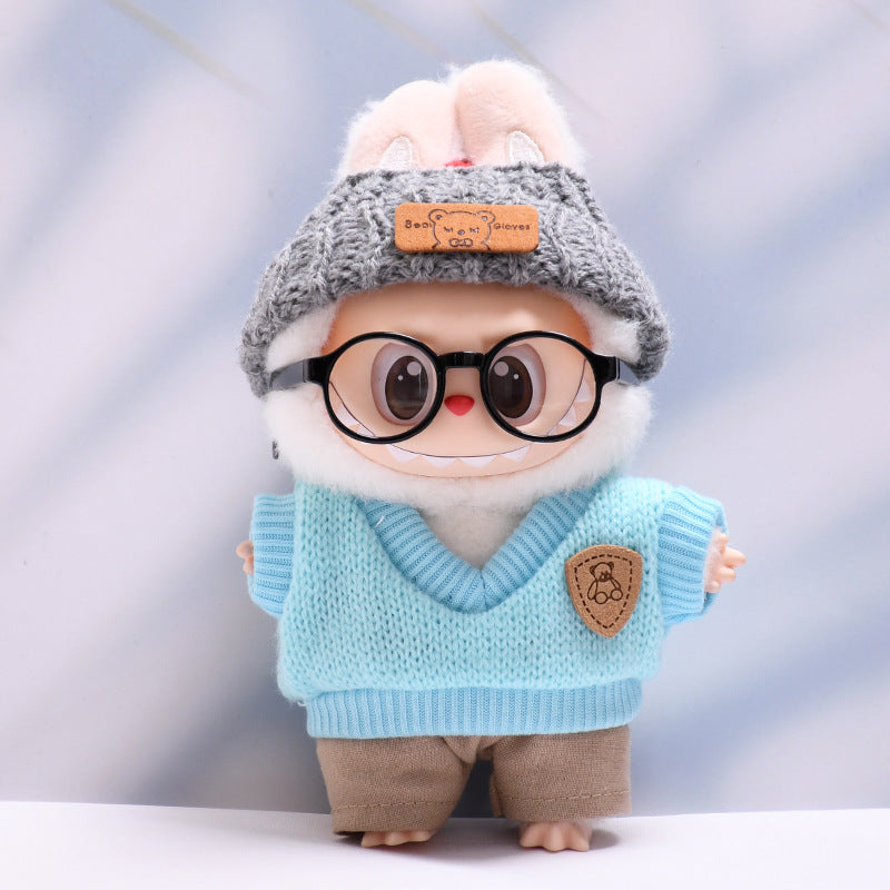 Only baby clothes] one or two generation pendant labubu clothes blue knitted waistcoat glasses hat suit cloth baby clothes