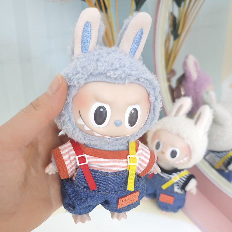 Labubu doll clothes for 17cm plush vinyl Labubu pendant clothes candy suspenders suit change