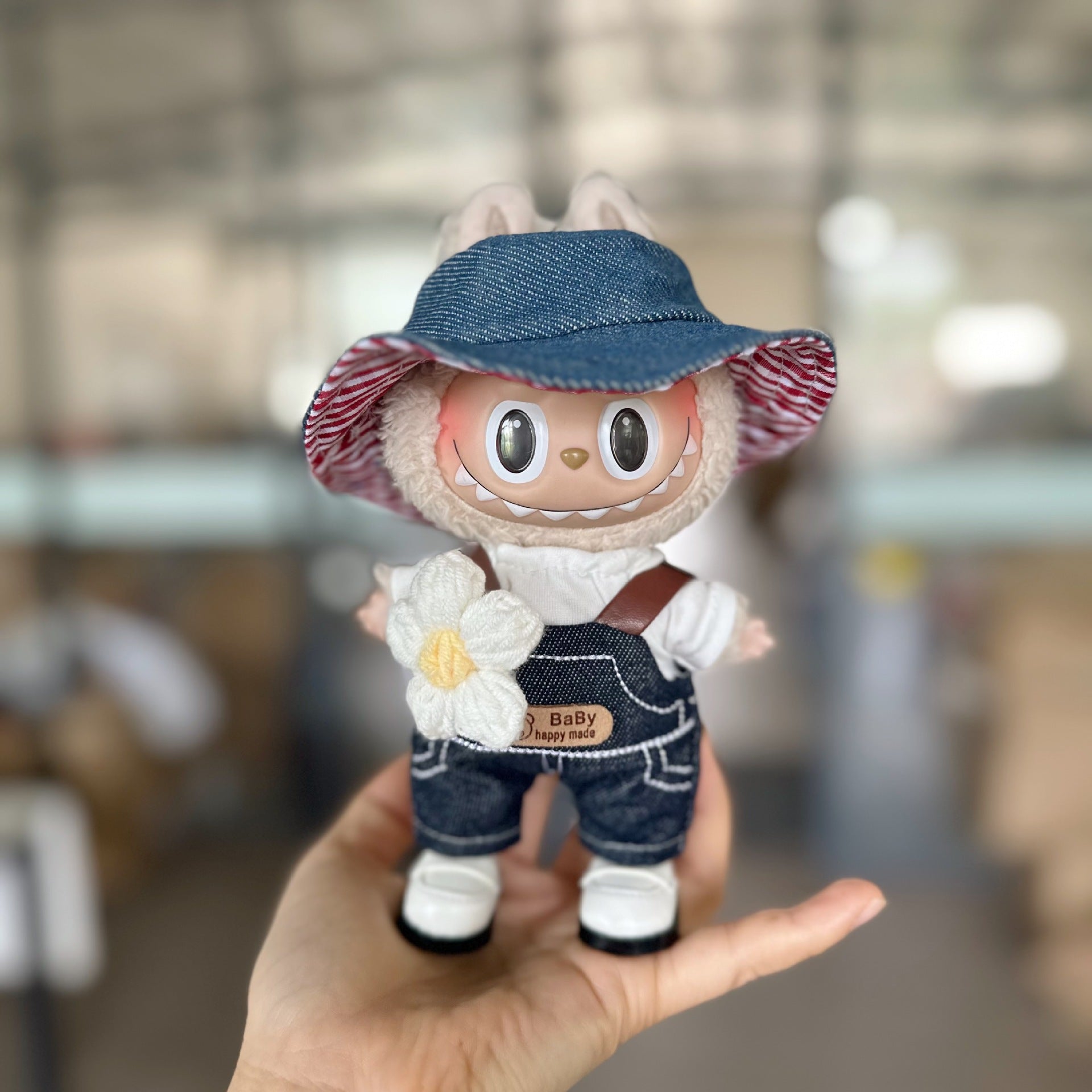 Clothes Only] Macaron Labu Cloth Pendant Clothes Denim suit 17CM Keychain LABUBU Hat Shoes