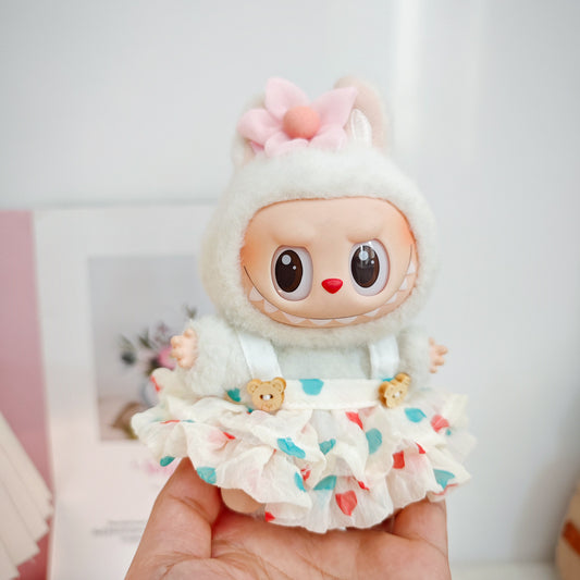 Labubu Doll Outfit Set - Love Skirt, Straw Hat & Camera for 15-17cm Doll