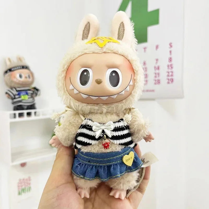 Only clothes] 17CM cloth cloth clothes 15CM doll Denim straps cartoon plaid suit hot sale