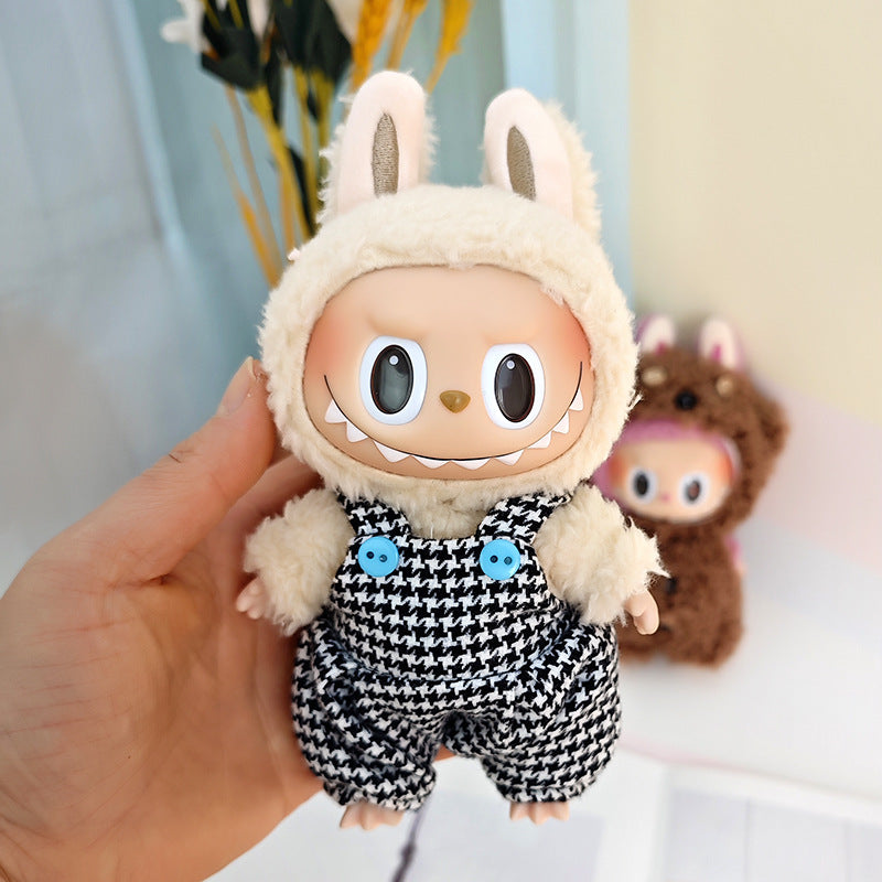 Suspender pants suit suitable for cloth cloth clothes to replace 15cm blind box series labubu vinyl baby clothes.