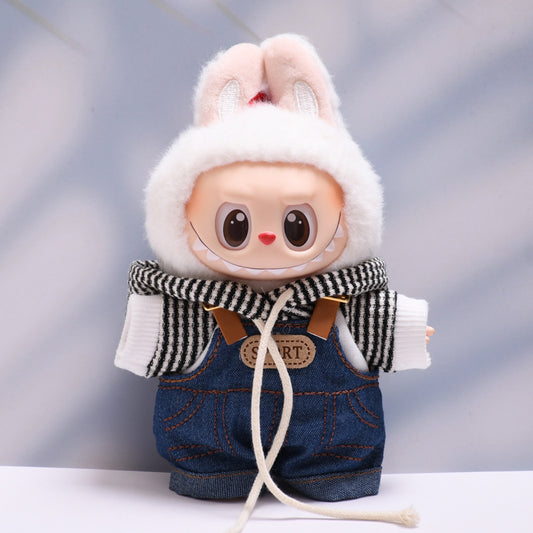 Only baby clothes] one or two generation pendant labubu clothes Denim suspenders hooded suit cloth baby clothes