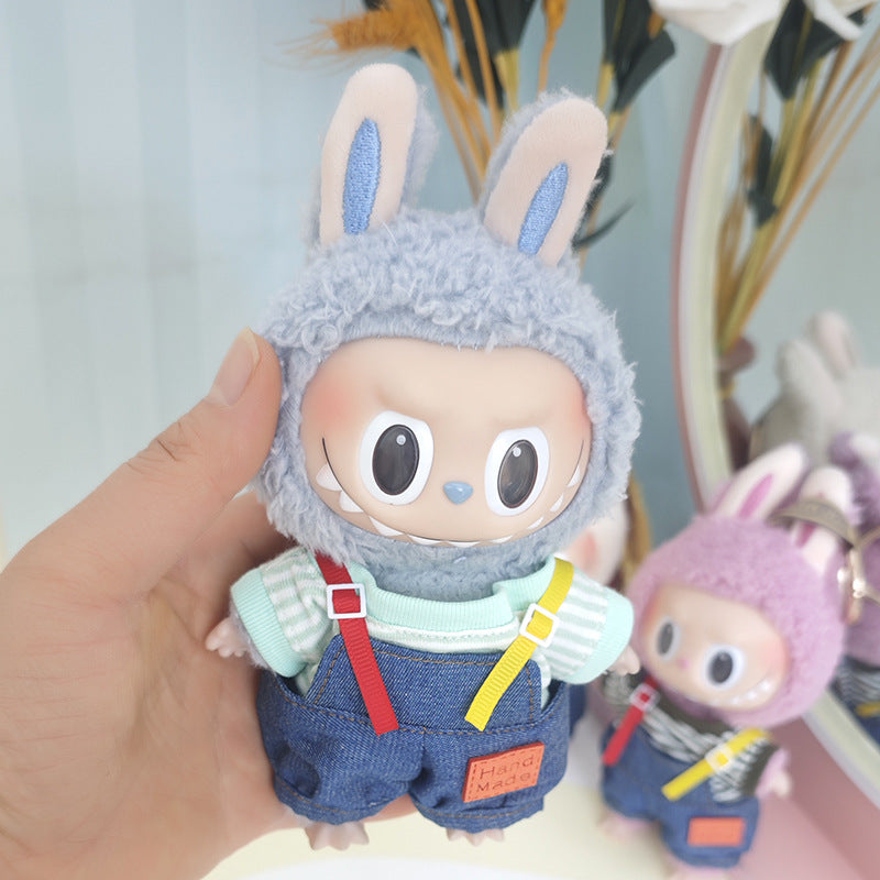Labubu doll clothes for 17cm plush vinyl Labubu pendant clothes candy suspenders suit change
