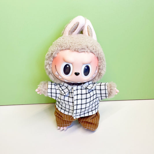 15cm blind box pull cloth pendant clothes casual two-piece macaron labubu pendant doll plaid suit