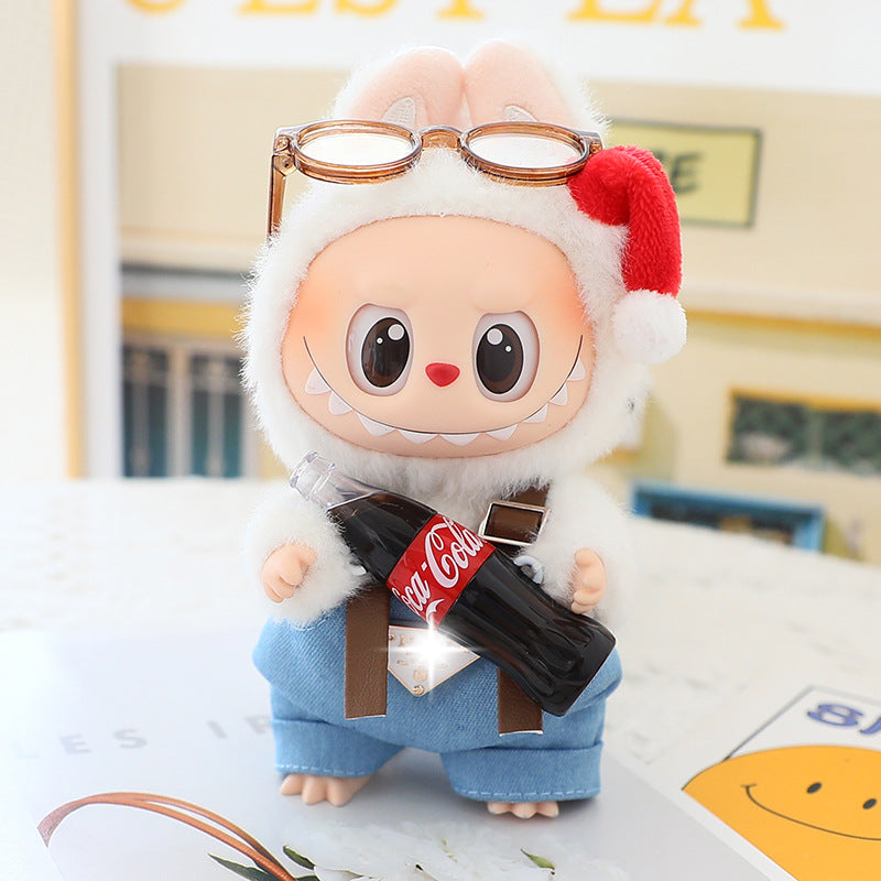 17cm Labubu Fisherman Hat Macaron Vinyl Face Labubu Doll Doll Triangle suit Glasses