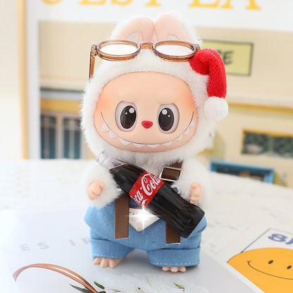 17cm Labubu Fisherman Hat Macaron Vinyl Face Labubu Doll Doll Triangle suit Glasses