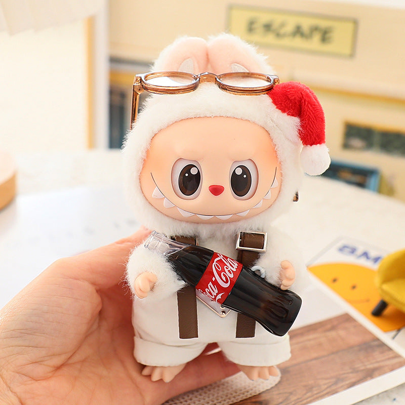 17cm Labubu Fisherman Hat Macaron Vinyl Face Labubu Doll Doll Triangle suit Glasses
