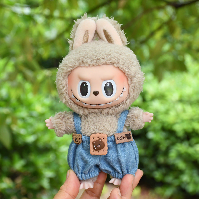 Pants Only] Macaron labubu Pendant Clothes Bear Brown Suspenders 17cm Labu Lovely Pants