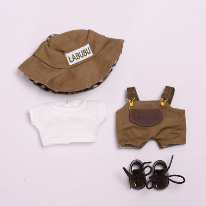 Labubu Doll Brown Suspenders Outfit with Hat for 17cm Pendant Doll
