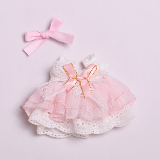 Only clothes] 17cm cloth pendant clothes pink bow gauze skirt labubu cute princess skirt
