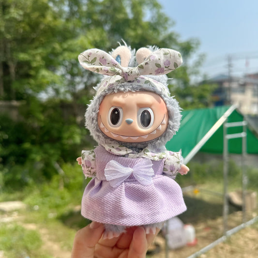 Only clothes] 15CM doll clothes pendant cloth clothes purple floral suspenders suit LABUBU skirt