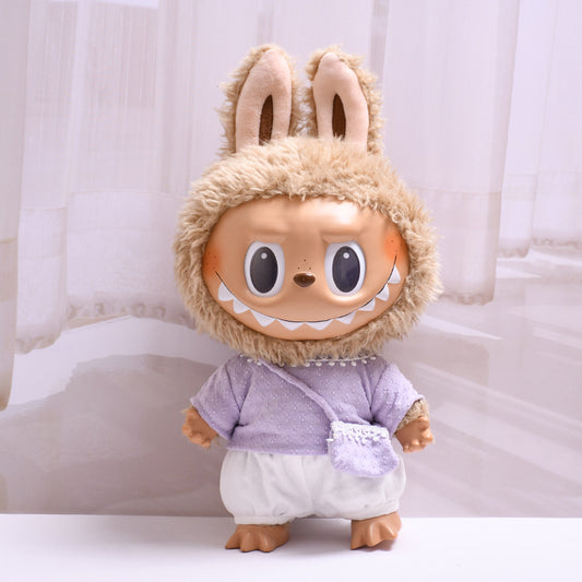 Labubu Doll Knitted Suit with Four-Petal Flower for 38cm Vinyl Doll