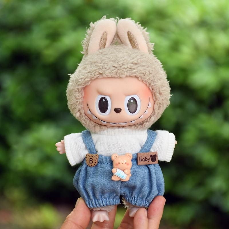 Pants Only] Macaron labubu Pendant Clothes Bear Brown Suspenders 17cm Labu Lovely Pants