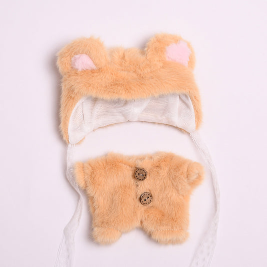 Labubu 17cm Pendant Doll Cute Baby Clothes Brown Bear Two-Piece Set