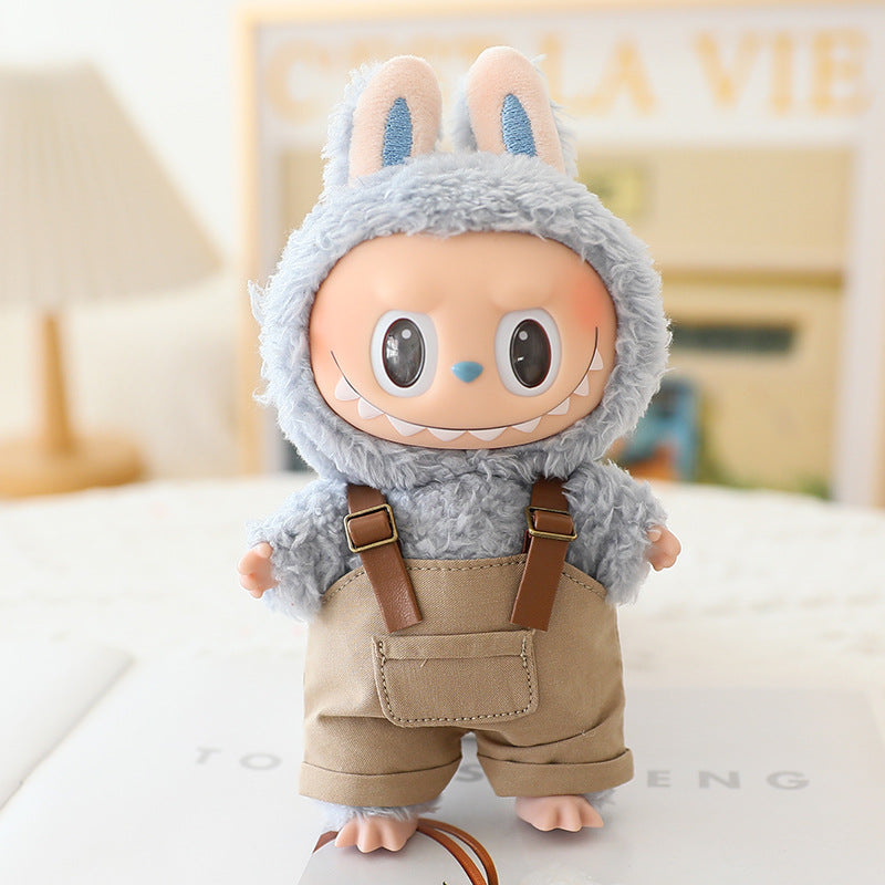 The first and second generation labubu sit party doll clothes the third generation cola vinyl blind box clothes fisherman hat suspenders pants suit