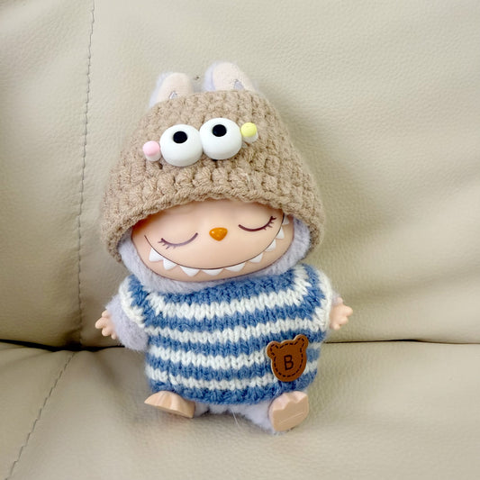 Labubu Party Outfit Handmade Quirky Coffee-Colored Hat Pendant Labubu Overalls Sweater Replacement Cute
