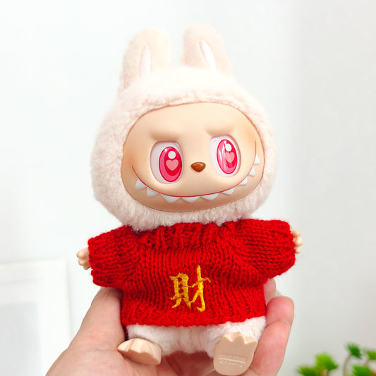 Labubu Doll New Year Red Sweater & Lucky Hat Outfit for 15-17cm Pendant Doll