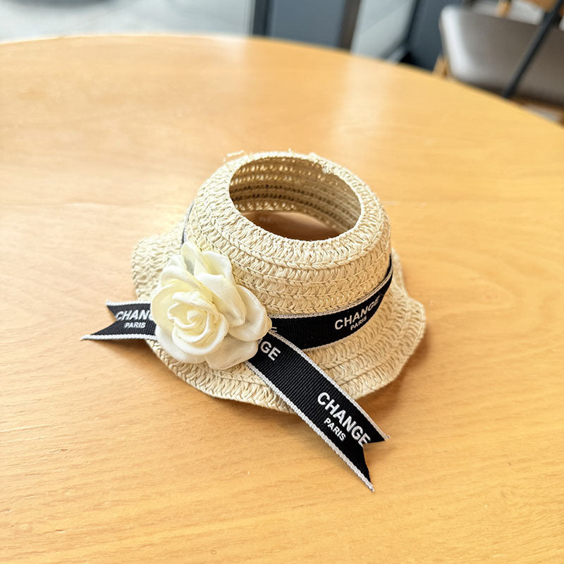 Clothes Only] 17cm Pendant Labubu Clothes Cat t Camellia Straw Hat Suit Labubu Doll Clothes