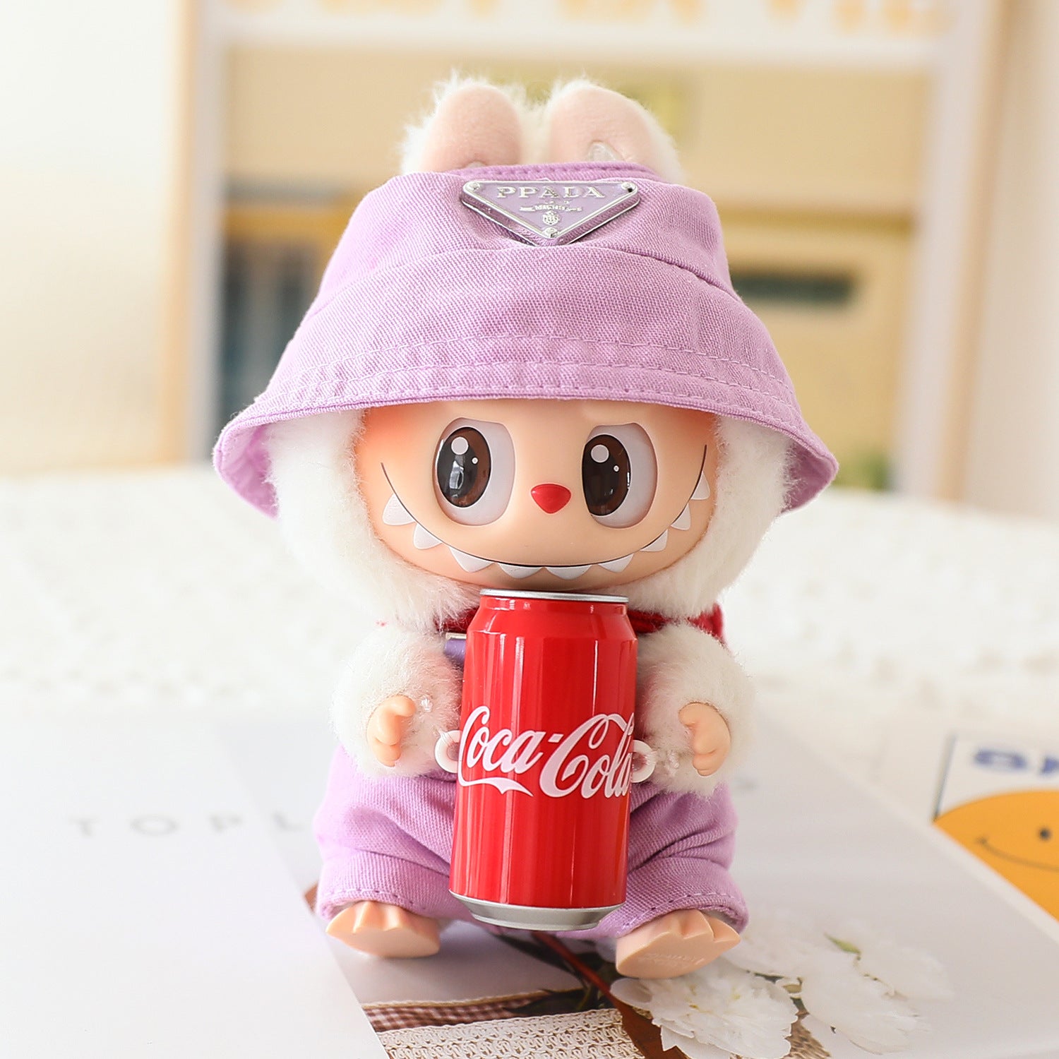 17cm Labubu Fisherman Hat Macaron Vinyl Face Labubu Doll Doll Triangle suit Glasses