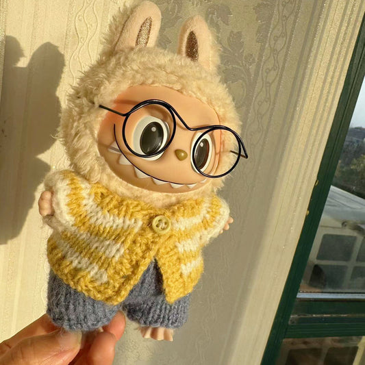 Vinyl Labubu doll clothes 17cm cloth cloth clothes handmade sweater suspender pants suit blind box Doll replacement