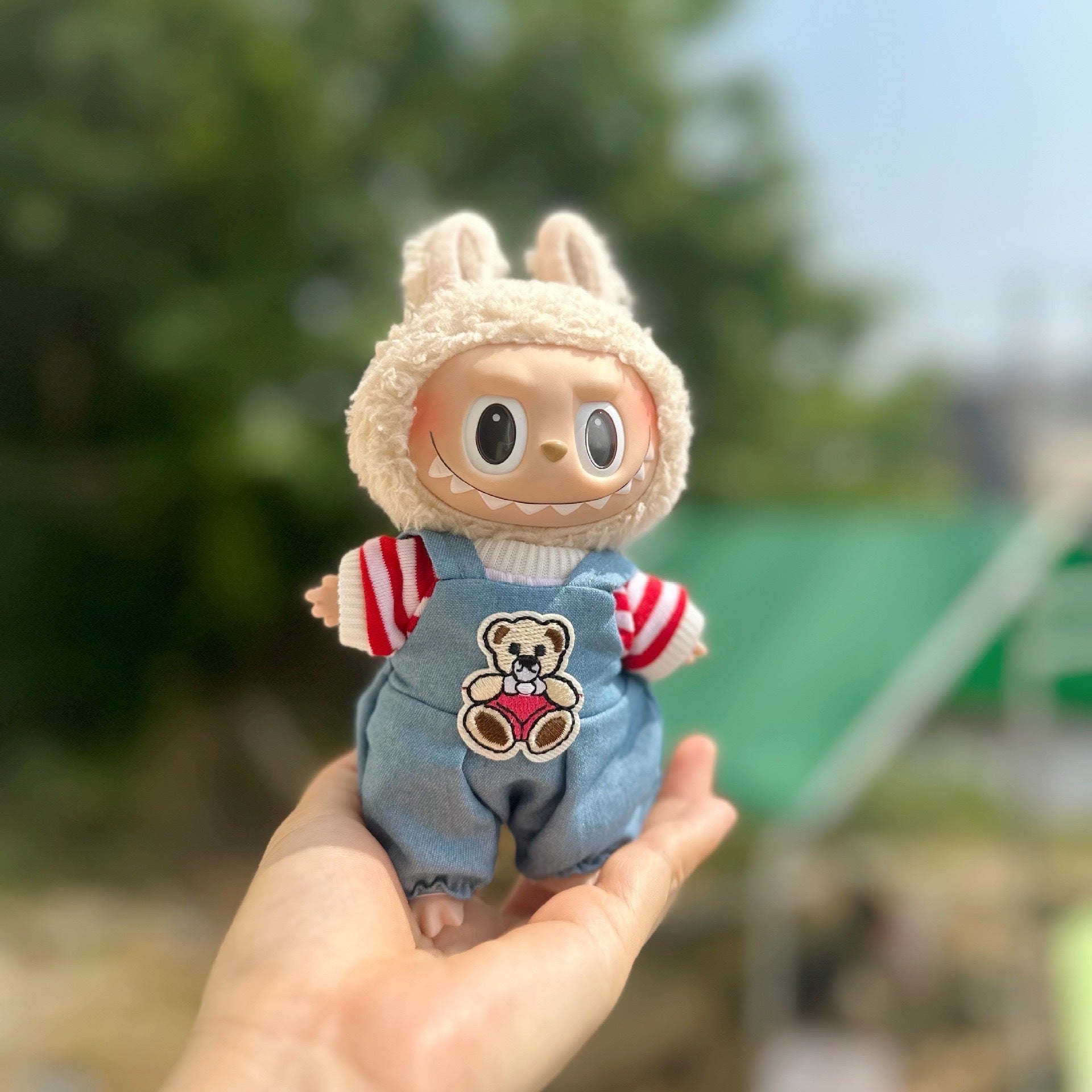 Accessories Only] 17CM Blind Box Rab Cloth Doll Clothes Fashion Denim Vest Keychain LABUBU Scooter