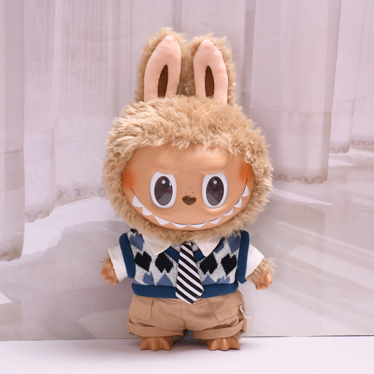 Labubu Doll Blue Gray Knitted Vest Suit for 38cm Plush Doll