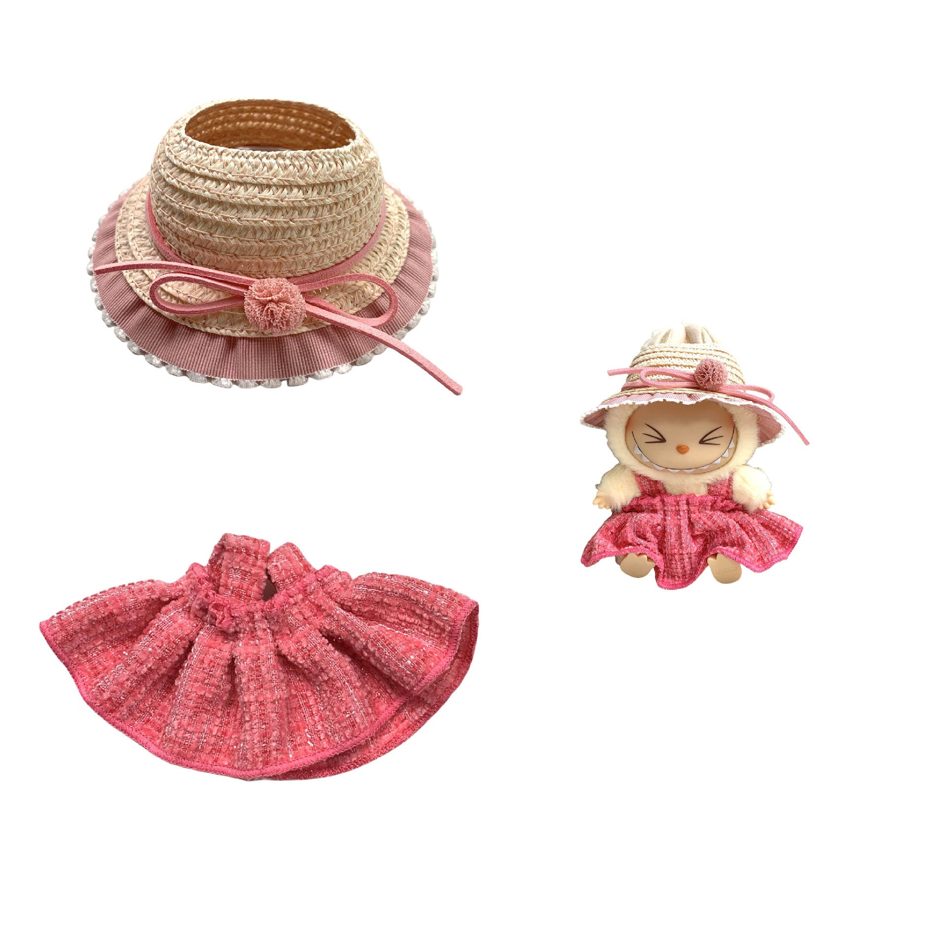 Labubu Doll Chanel Style Strap Dress Outfit for 15/17cm Dolls