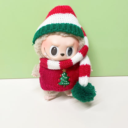 15cm blind box pull cloth pendant clothes casual two-piece macaron labubu pendant doll plaid suit
