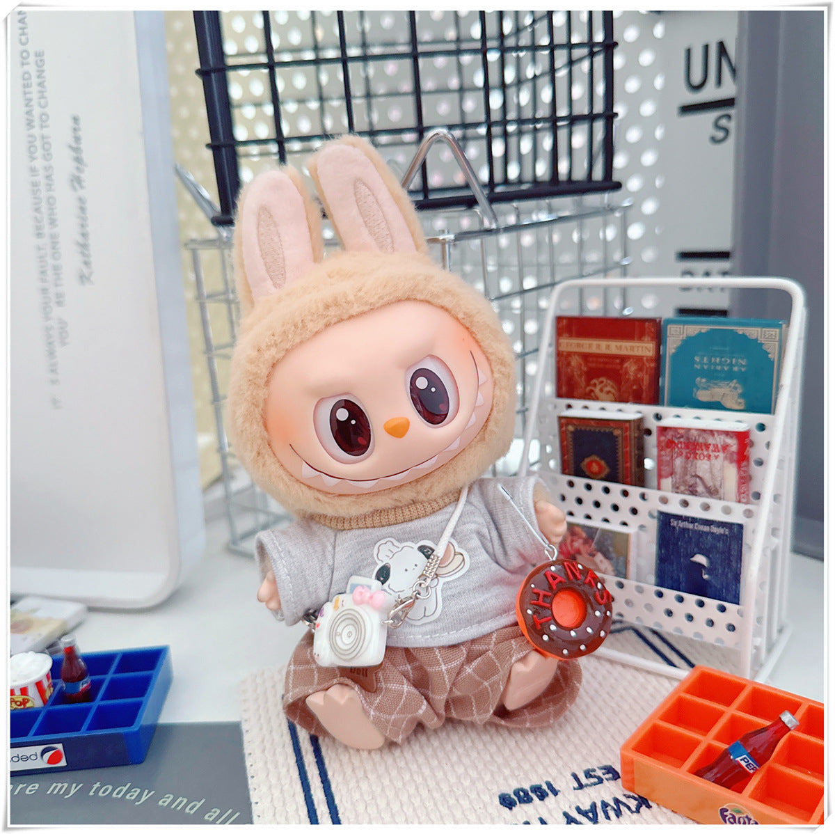 Labubu Doll Outfit - Plaid Suit, Hat & Accessories for 10cm & 17cm Dolls
