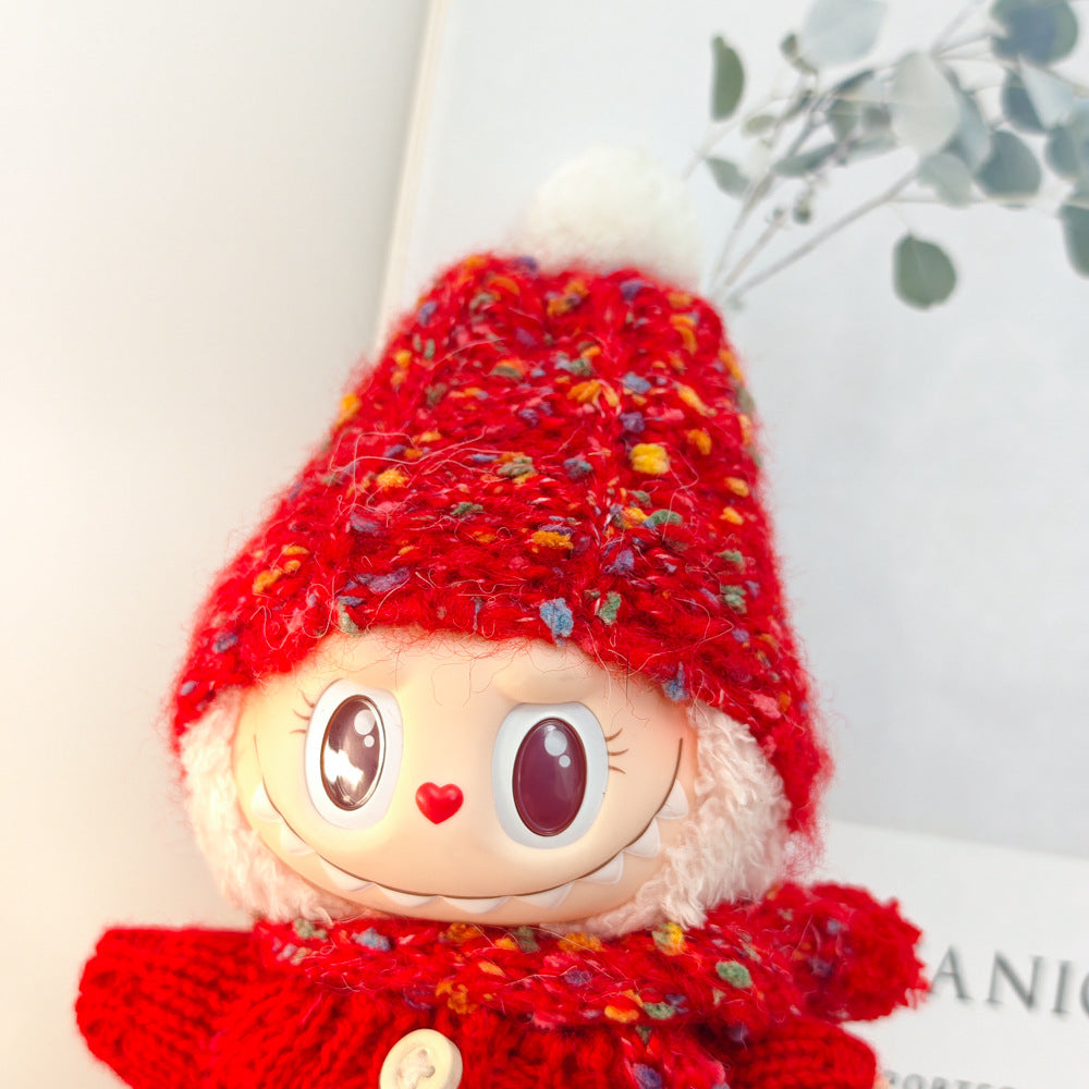 Labubu Doll Red Sweater & Hat Outfit for 1st & 2nd Gen Vinyl Pendants