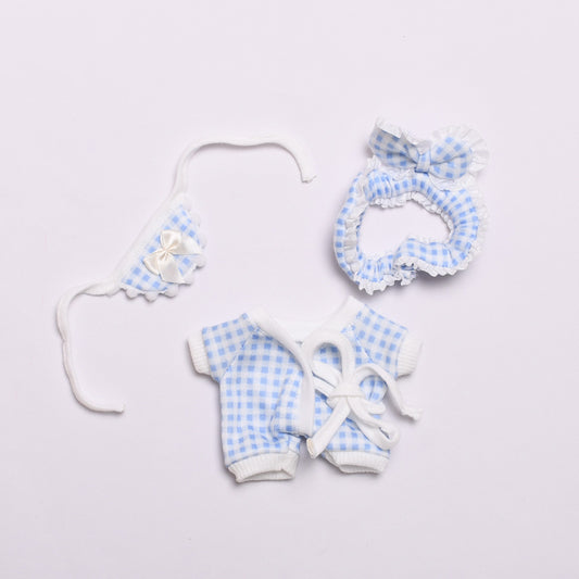 [For sale only doll clothes 15cm pendant cloth clothes plaid pajamas three-piece set keychain vinyl doll clothes
