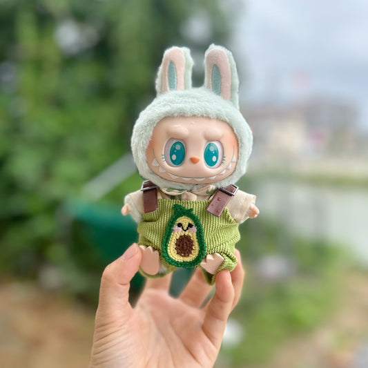 Only clothes] second generation blind box pull cloth sit party vinyl doll clothes LABUBU avocado suspenders