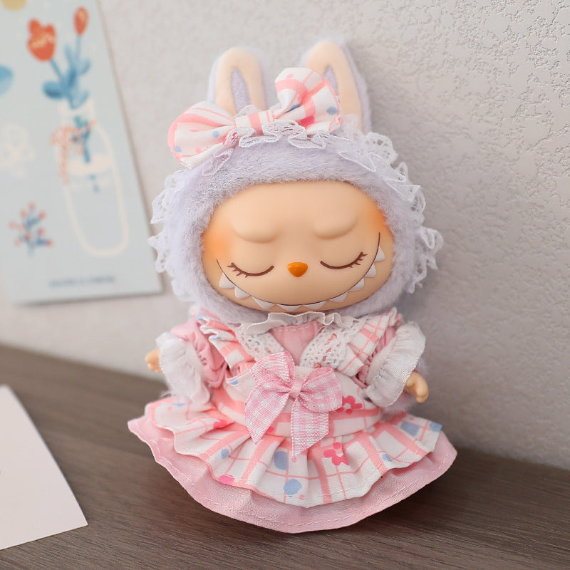 LABUBU Sitting Party Doll Rab Bub Macaron 2nd Generation Sitting Vinyl Doll Dress Dress for Dress