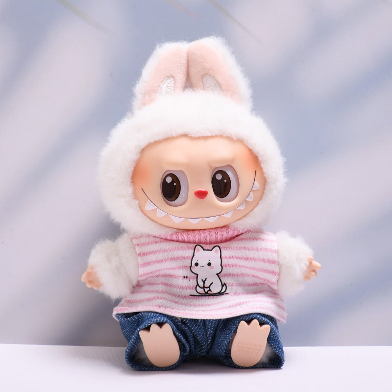 Only baby clothes] one, two and three generations of pendant labubu clothes grid striped small animal suit labubu baby clothes