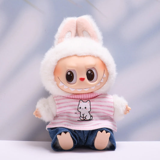 Only baby clothes] one, two and three generations of pendant labubu clothes grid striped small animal suit labubu baby clothes