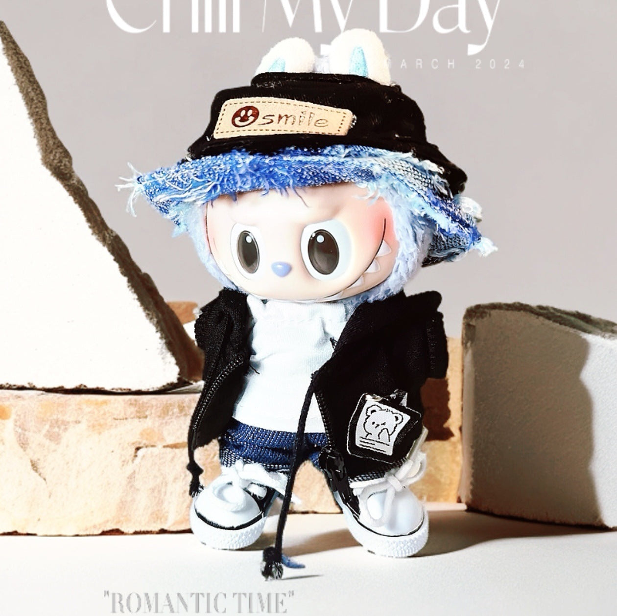 Labubu Doll Outfit Set - White & Black Jacket with Accessories