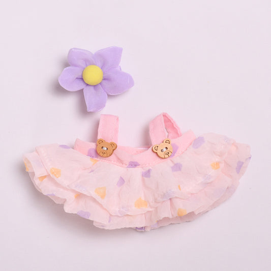 Only clothes] 17cm cloth pendant clothes bear wooden buckle gauze skirt labubu for cute baby dress skirt