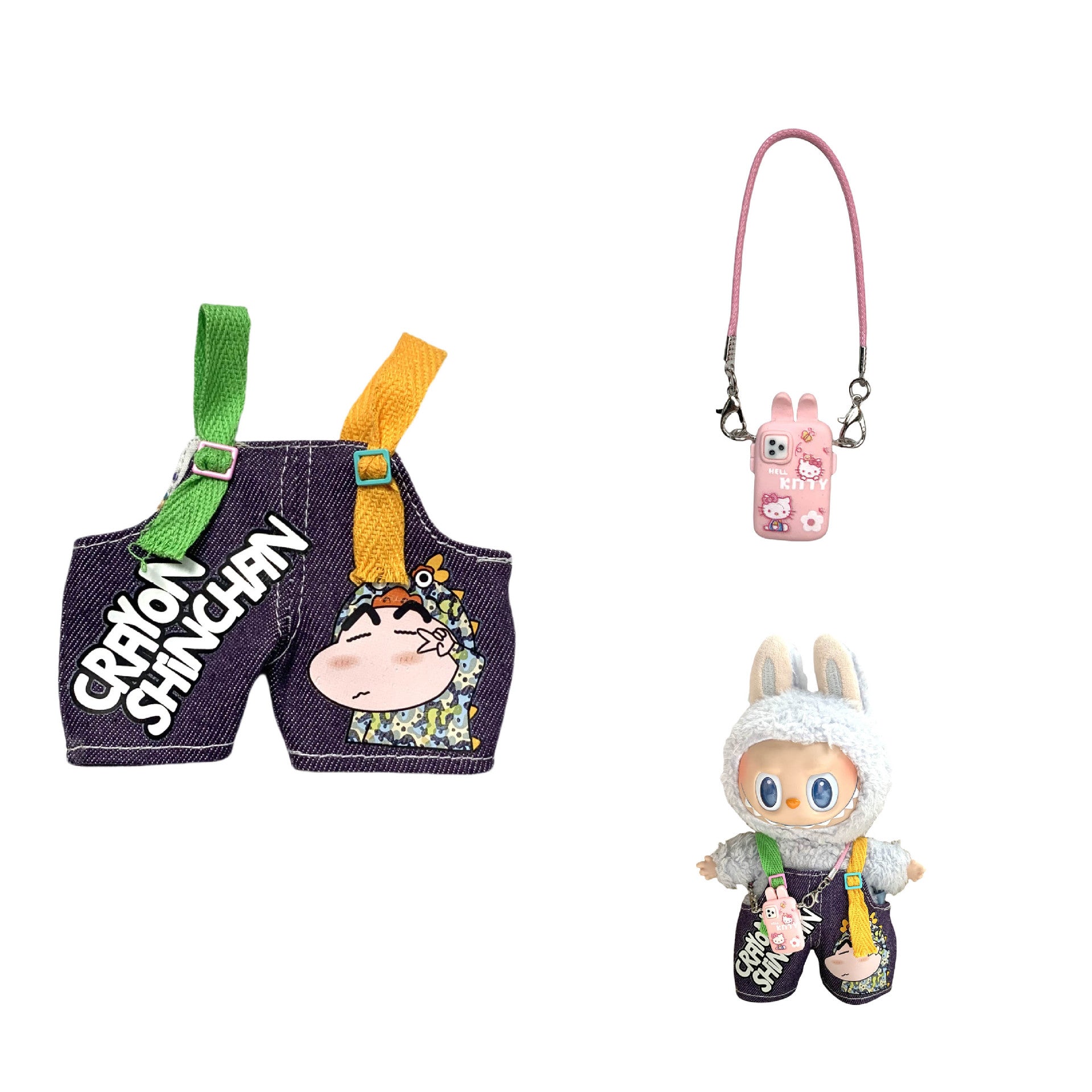 Labubu Doll Crayon Shin-chan Overalls Outfit with Accessories for 17cm Doll