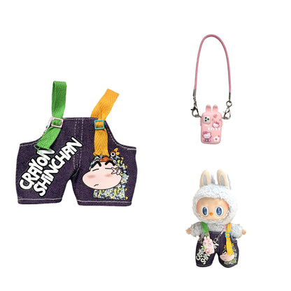 Labubu Doll Crayon Shin-chan Overalls Outfit with Accessories for 17cm Doll