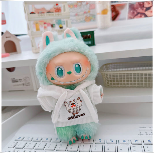 Labubu Doll Clothes - Trendy Hooded Sweatshirt & Pants for 10cm & 17cm Dolls