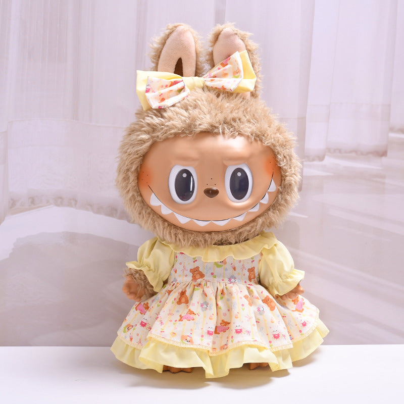Labubu Doll Teddy Bear Yellow Skirt Suit & White Princess Shoes for 38cm Labubu