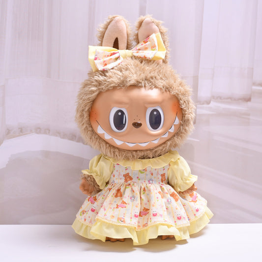 Labubu Doll Teddy Bear Yellow Skirt Suit & White Princess Shoes for 38cm Labubu