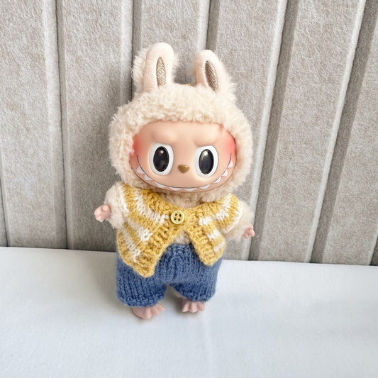 Vinyl Labubu doll clothes 17cm cloth cloth clothes handmade sweater suspender pants suit blind box Doll replacement
